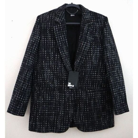 The Kooples FVES28011K Women's Sz 34 Black & White Metallic Tweed Blazer - Picture 1 of 11